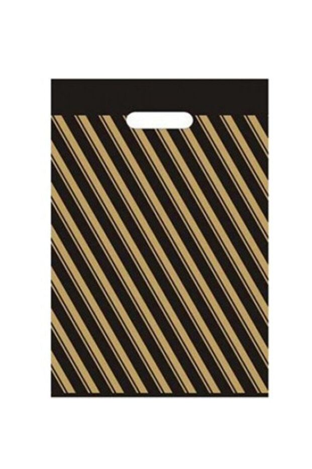 Çizgili Mağaza Poşeti 50 X 5'li Siyah Poşet (NO 5) Diagonal Takviyeli Poşet - 2