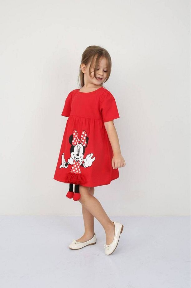 Kız Çocuk Minnie Mouse Detaylı Elbise - 1