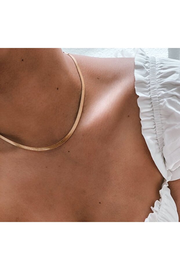 Steel Rose Gold Crushed Italian Chain Necklace 50 cm -Not Tarnished-