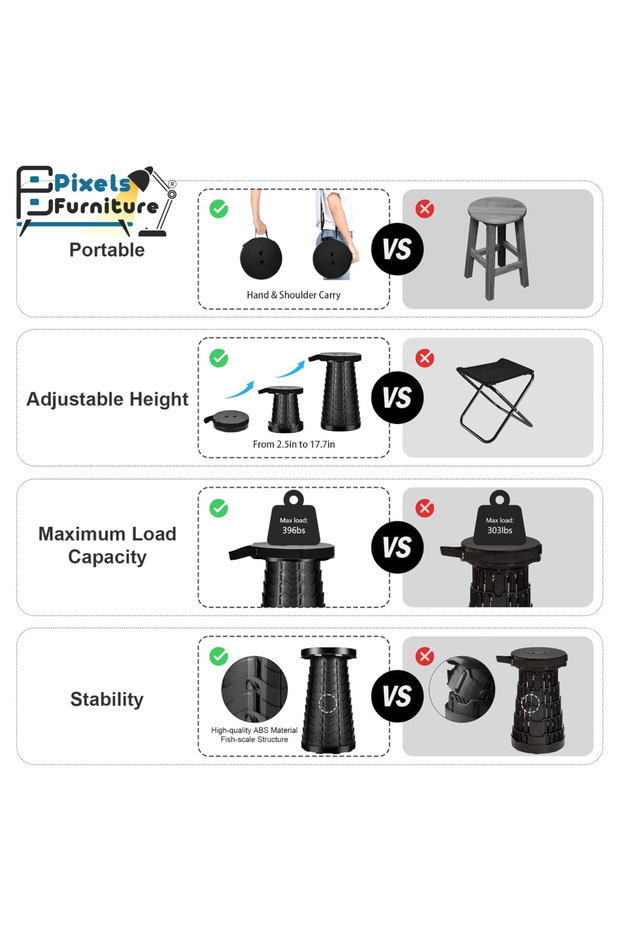 كرسي قابل للطي خفيف الوزن وقابل للتعديل من بكسل الأثاث - 4