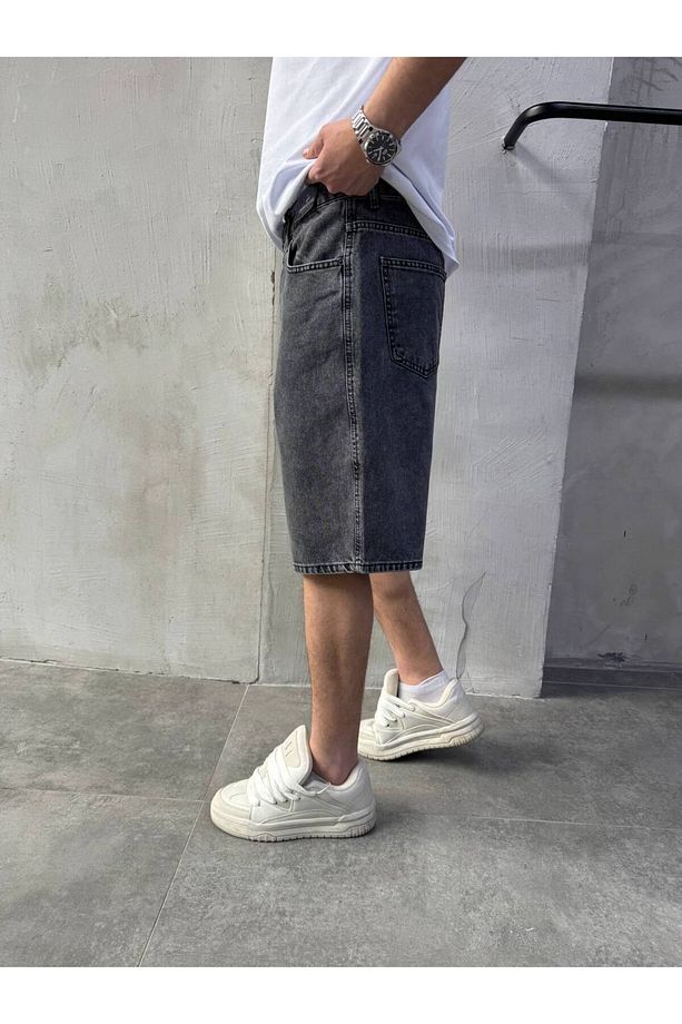 Vintage Gri Baggy Kot Şort - 2