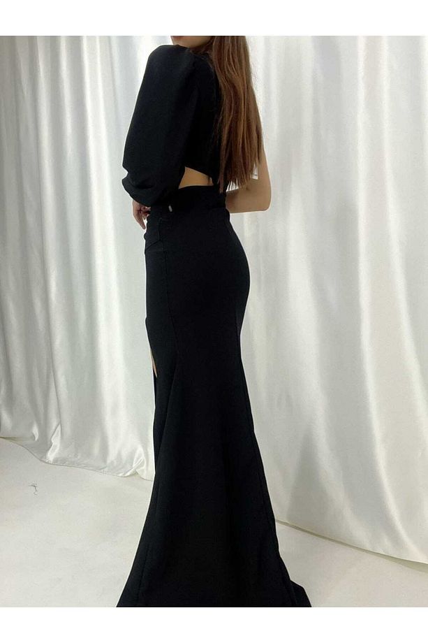 YIRTMAÇ DETAYLI TEK KOLLU UZUN ABİYE ELBİSE MEZUNİYET ELBİSESİ GECE ELBİSESİ 582286 749 - 2