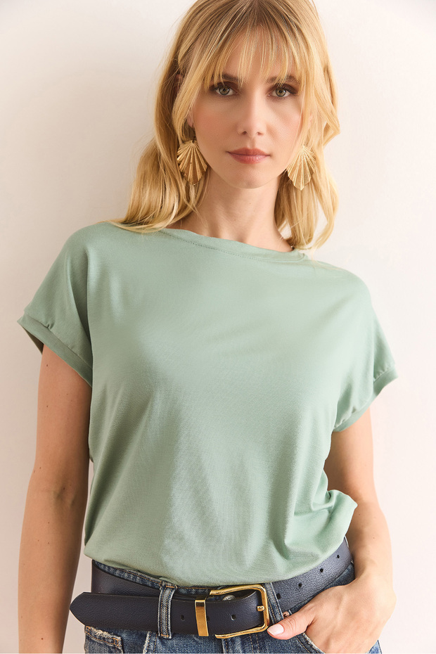 Women's Green Bat Knitted Viscon Blouse Blz-19001916
