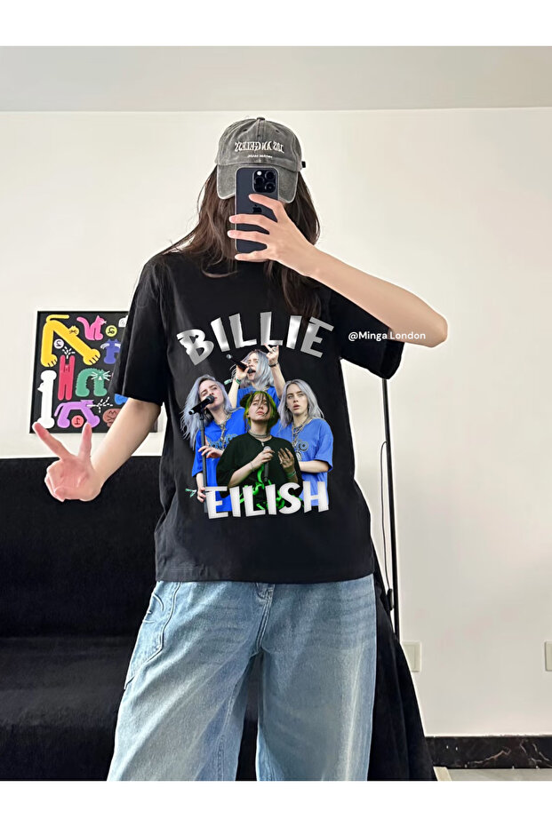 Black Billie Eilish Era Front Printed Oversize Unisex T-Shirt -Mingalondon