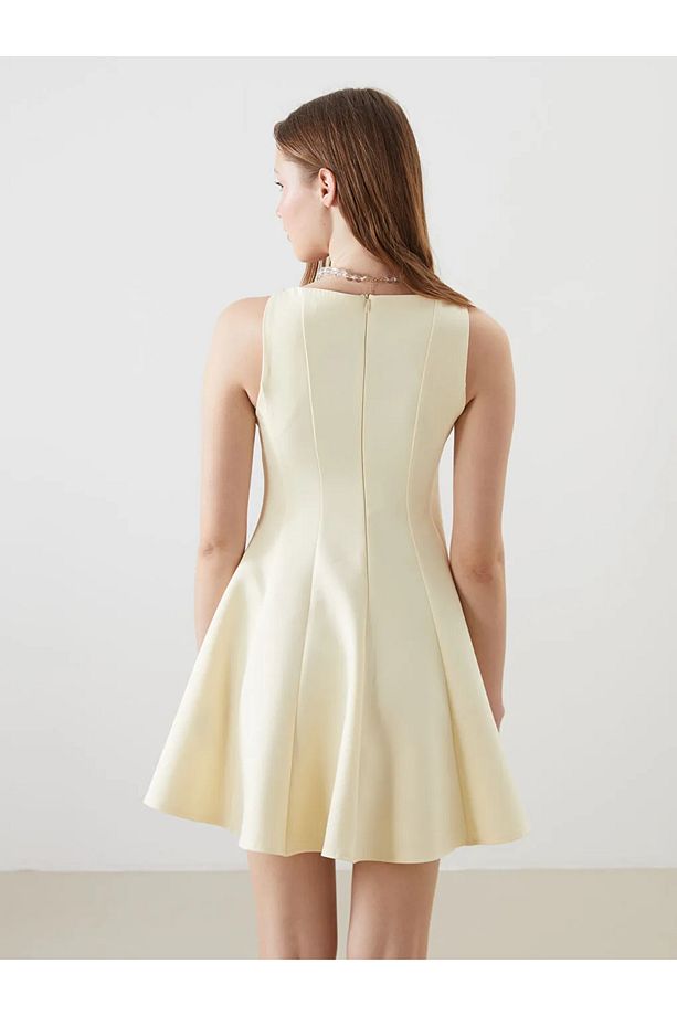 XSIDE Sari Kayık Yaka Mini Elbise - 3