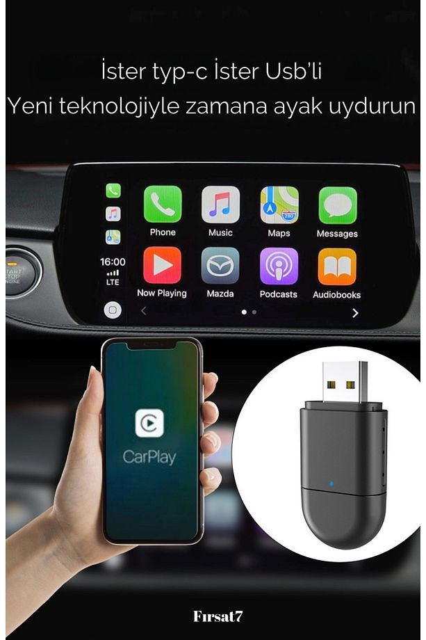 Mini Carplay 2in1 Araç Kiti Wireless/kablosuz Carplay Ve Android Araç Adaptörü Type-c Usb'li - 2