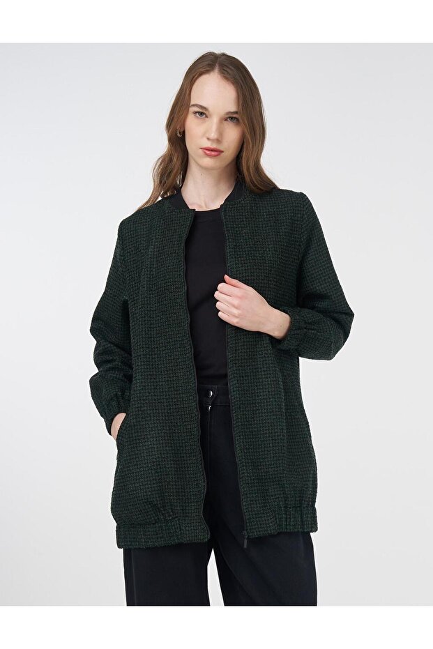 Textured Basic Jacket Emerald-Black - 1