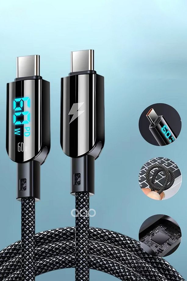 60 Watt Type-c To Type-c Dijital Ekran Sarj Kablosu 60W Şarj Kablosu 1.2m - 1