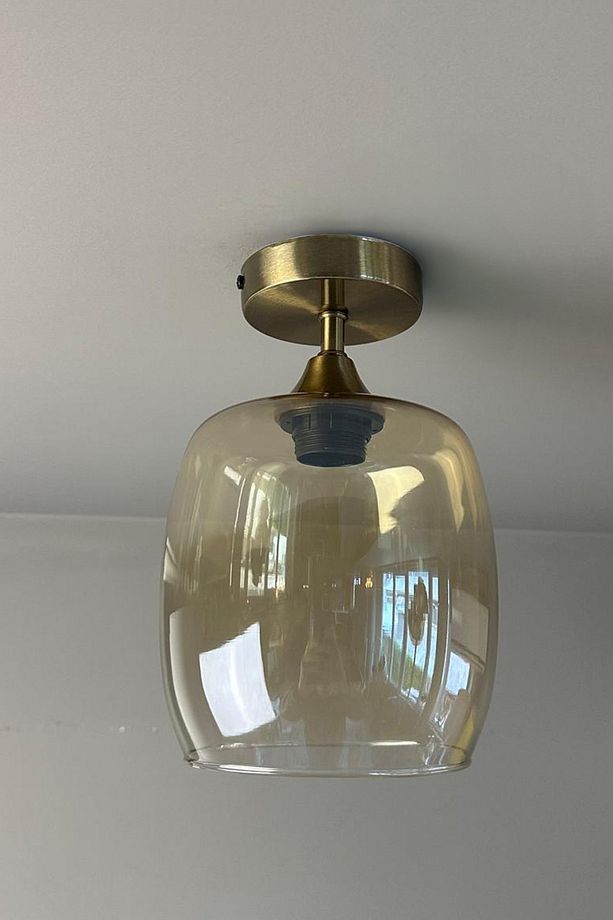 Pearl Cam Bal Rengi Piramit Plafonyer Başlık Tekli Avize Retro Sarkıt Lamba Salon Aydınlatma - 3