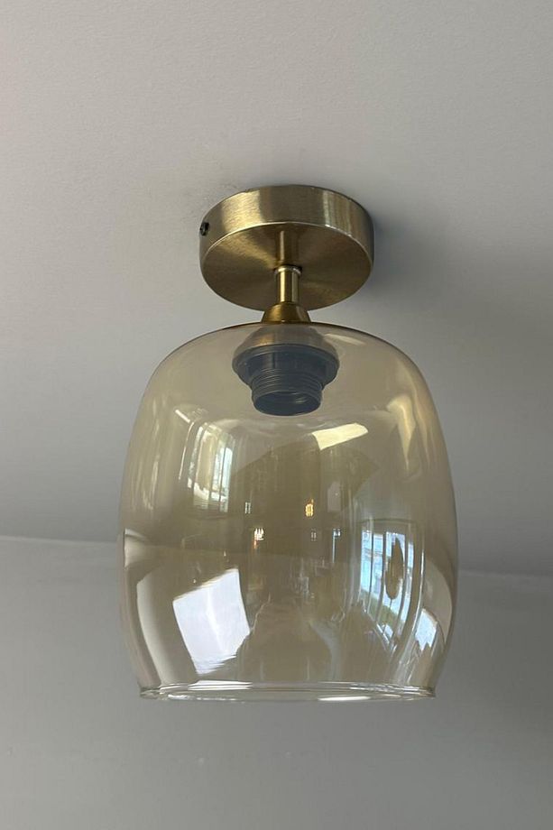 Pearl Cam Bal Rengi Piramit Plafonyer Başlık Tekli Avize Retro Sarkıt Lamba Salon Aydınlatma - 1