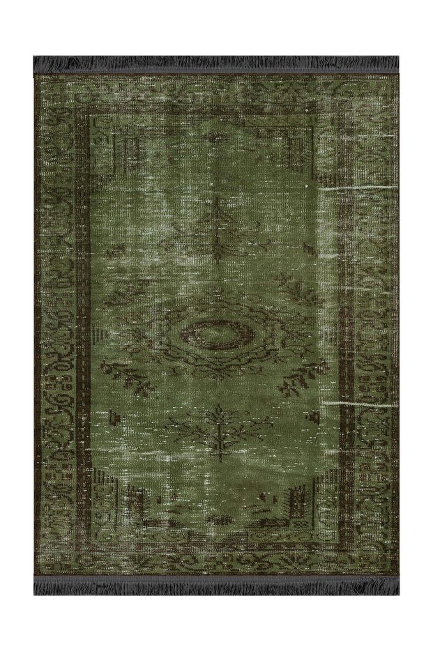 Memlik Collection Dark Green Theme Ethnic Traditional Patterned Woven Base Decorative Carpet Memlik26