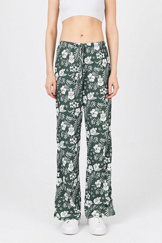 Emerald Waist Elastic Patterned Trousers 4725A - 2