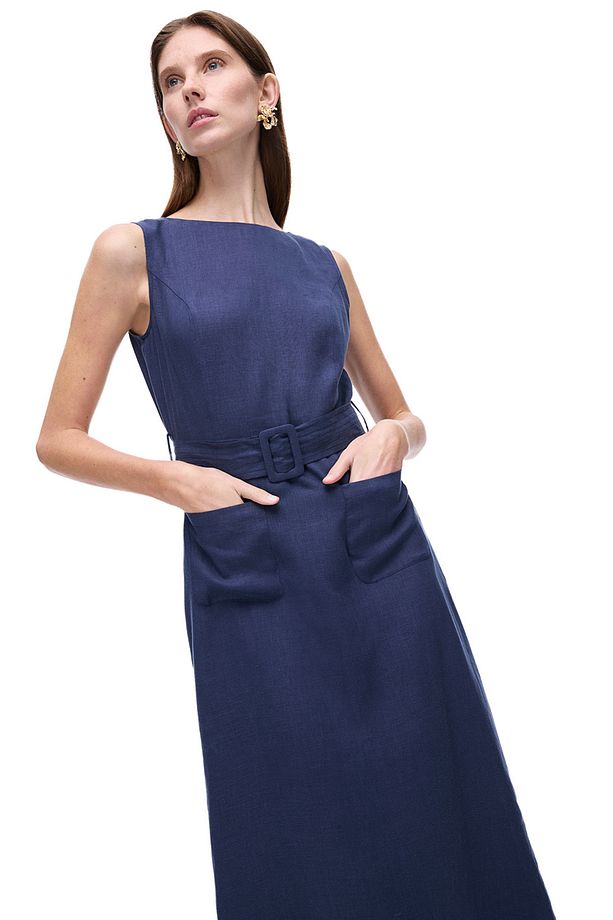 Lacivert Akars Regular Fit Midi Boy Elbise - 4