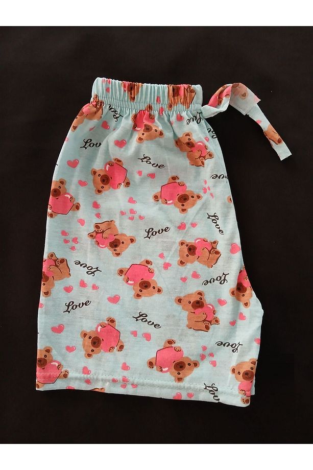 Tatlı Ayıcık Desenli Mavi Pijama Altı Şort - Bukadinca - 4
