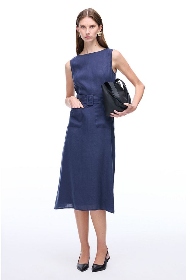 Lacivert Akars Regular Fit Midi Boy Elbise - 1