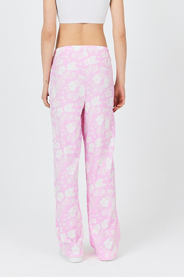 Candy Pink Elastic Waist Patterned Pants 4725A - 5