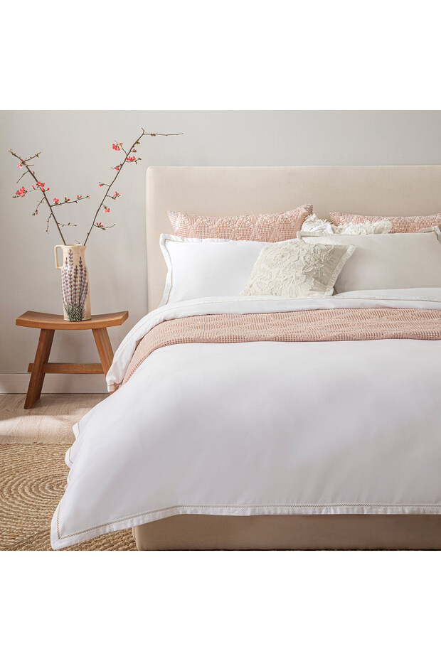 Madeline Bamboo King Size Duvet Cover Set 230X220 cm White/Beige