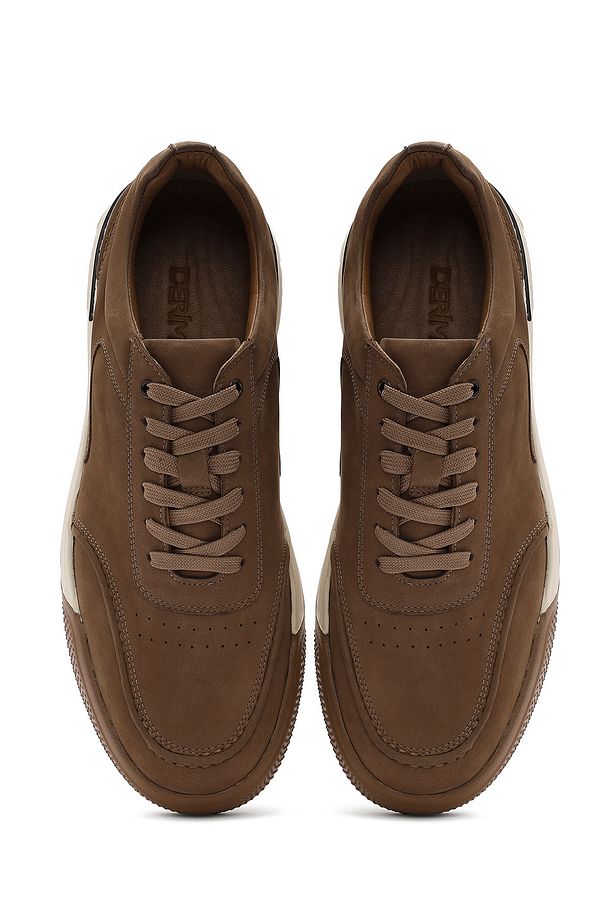 Erkek Bej Bağcıklı Kalın Tabanlı Nubuk Deri Sneaker 25SFD6110V3 - 7