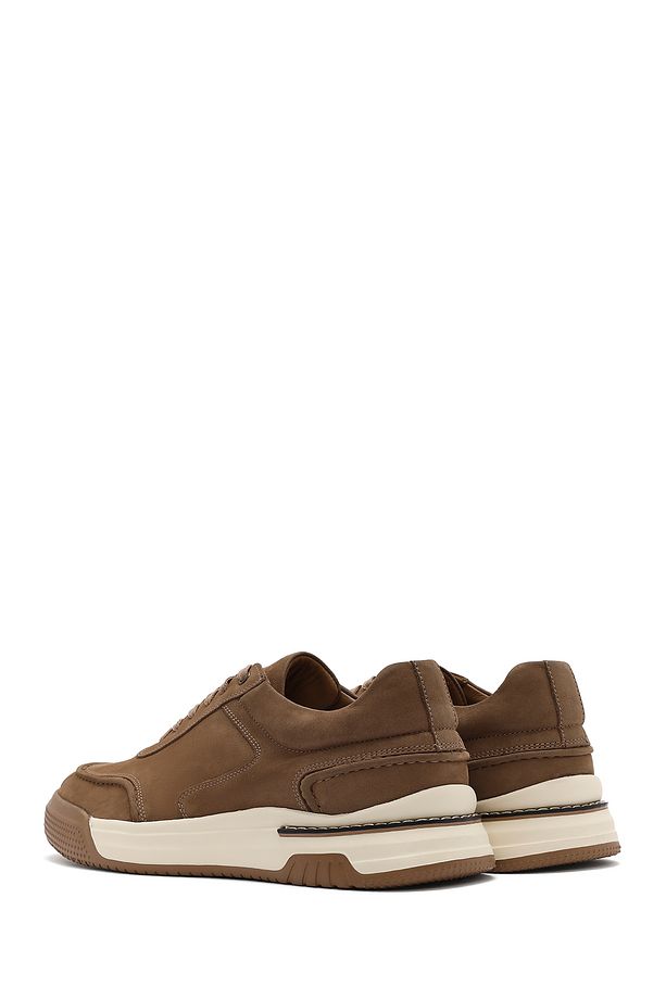 Erkek Bej Bağcıklı Kalın Tabanlı Nubuk Deri Sneaker 25SFD6110V3 - 5