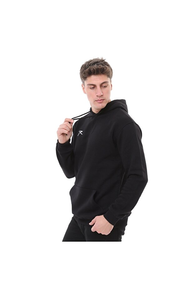 Pamuklu Kapüşonlu Kalın Basic Sweatshirt LEPIDUS SİYAH - 3