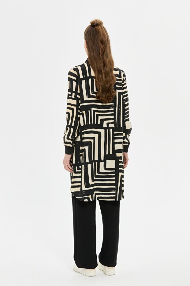 Geometrik Desenli Vual Siyah-Bej Tunik Siyah - 8