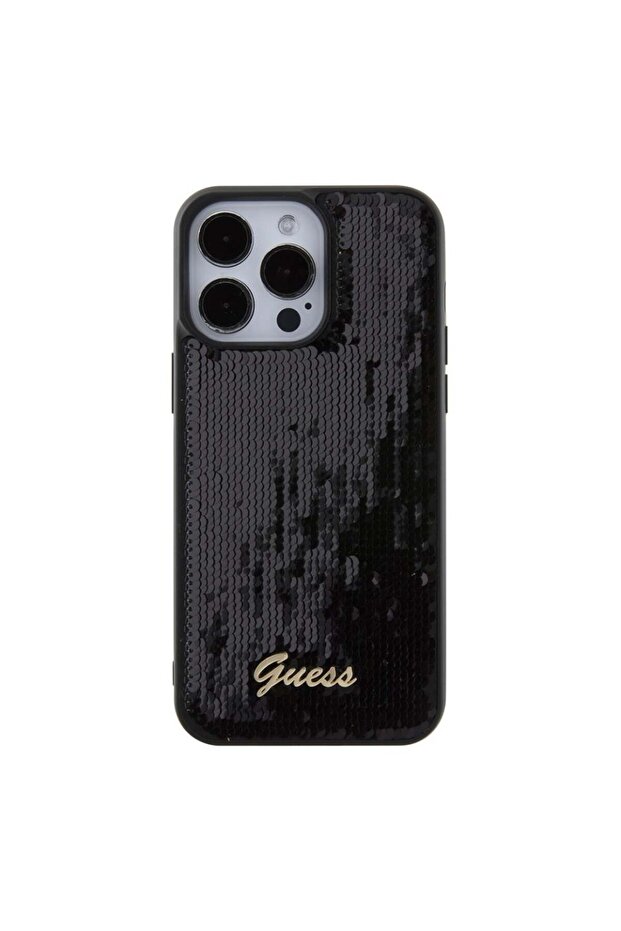 IPhone 15 Pro Max Case, Sequin Script Metal, Guess - Black - 3
