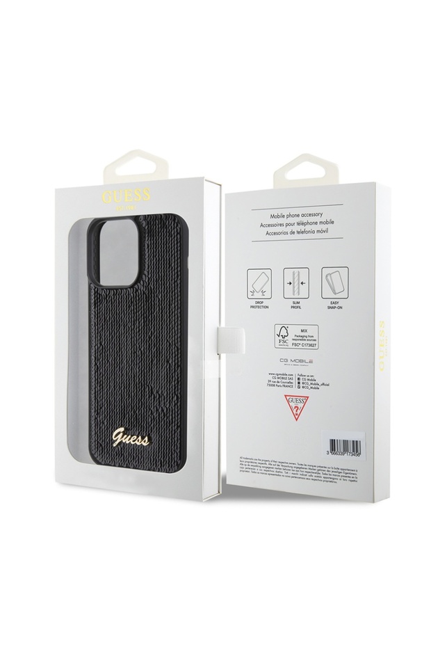 IPhone 15 Pro Max Case, Sequin Script Metal, Guess - Black - 7