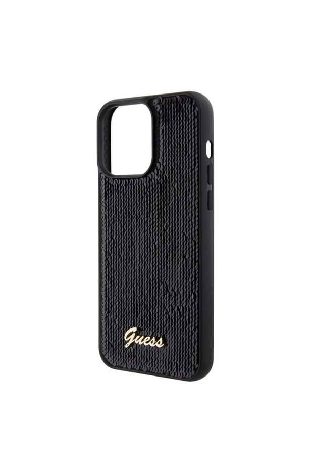 IPhone 15 Pro Max Case, Sequin Script Metal, Guess - Black - 5