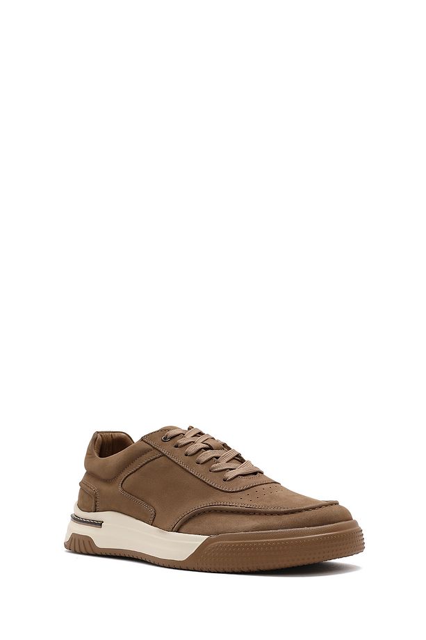 Erkek Bej Bağcıklı Kalın Tabanlı Nubuk Deri Sneaker 25SFD6110V3 - 6
