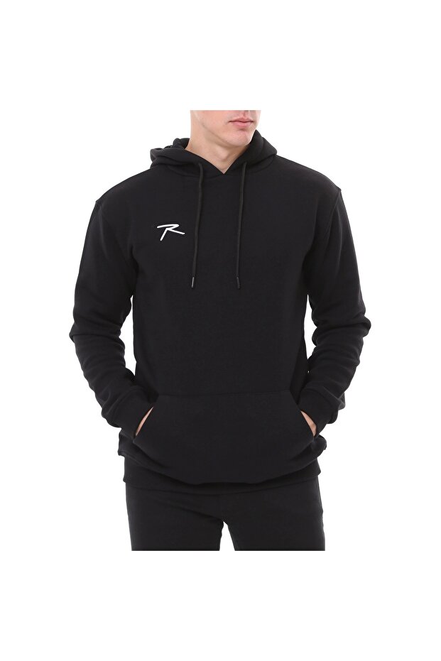 Pamuklu Kapüşonlu Kalın Basic Sweatshirt LEPIDUS SİYAH - 1