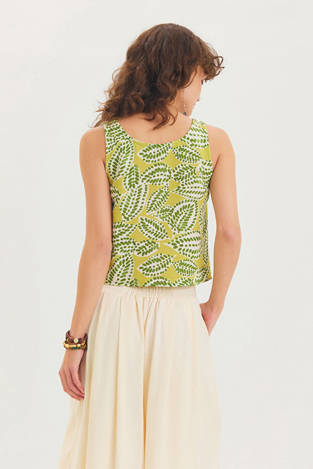 Basic Düğmeli Kısa Bluz Yeşil - 4