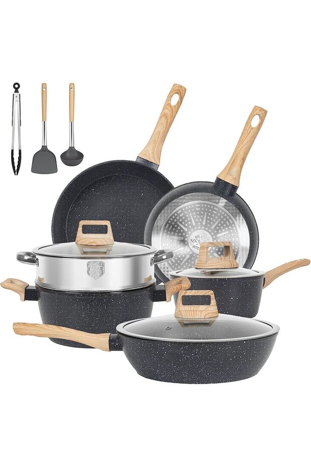 16-Piece Non-Stick Pots and Pans Set,Rapid Even Heating,Durable Bakelite Cookware