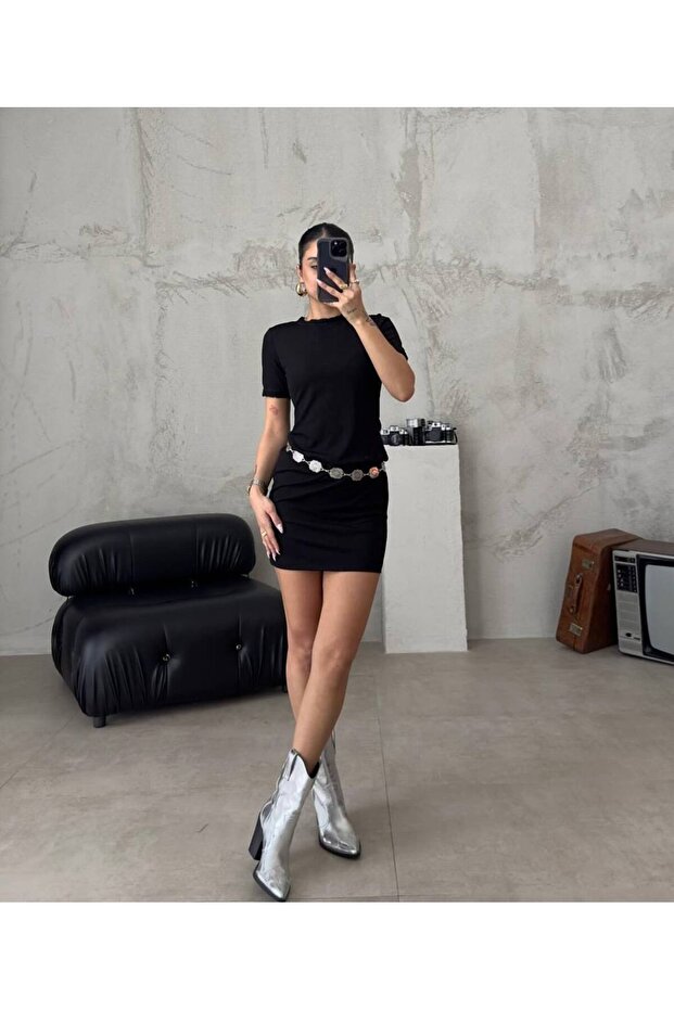 Women's Short Sleeve Crew Neck Lace Embroidery Short Mini Basic Dress