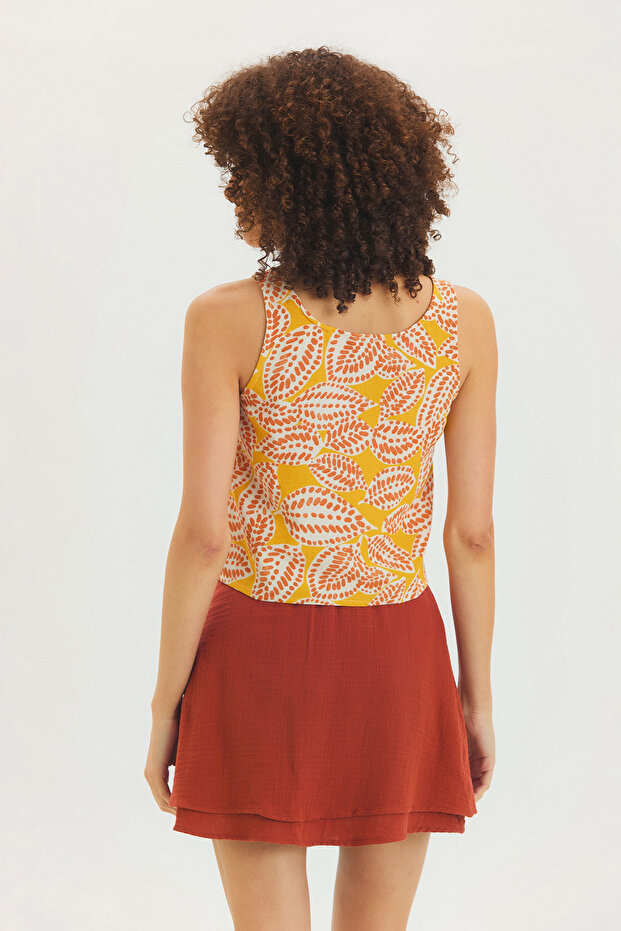 Basic Düğmeli Kısa Bluz Hardal - 5