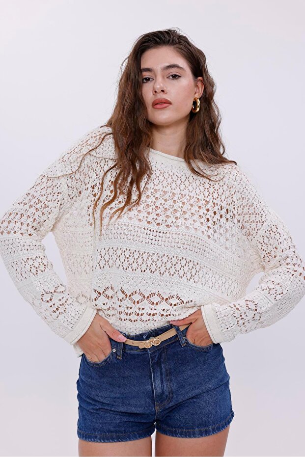 Ajurlu Triko Kadın Bluz - 4