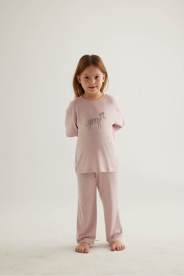 Kız Çocuk Viskon Kısa Kollu Uzun Pijama Takımı - 2
