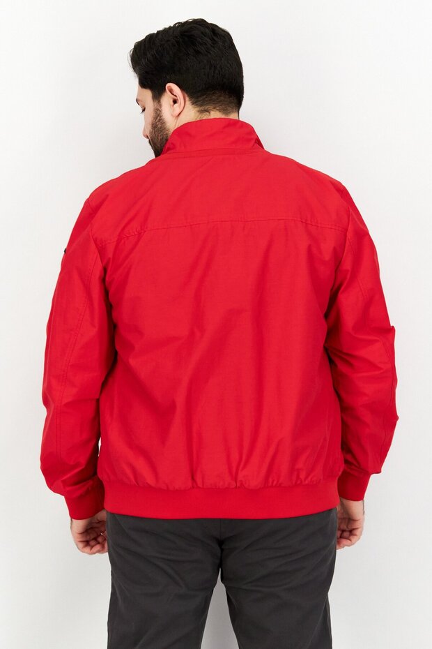 Men Mock Neck Solid Full Zip Jacket, Red - 2