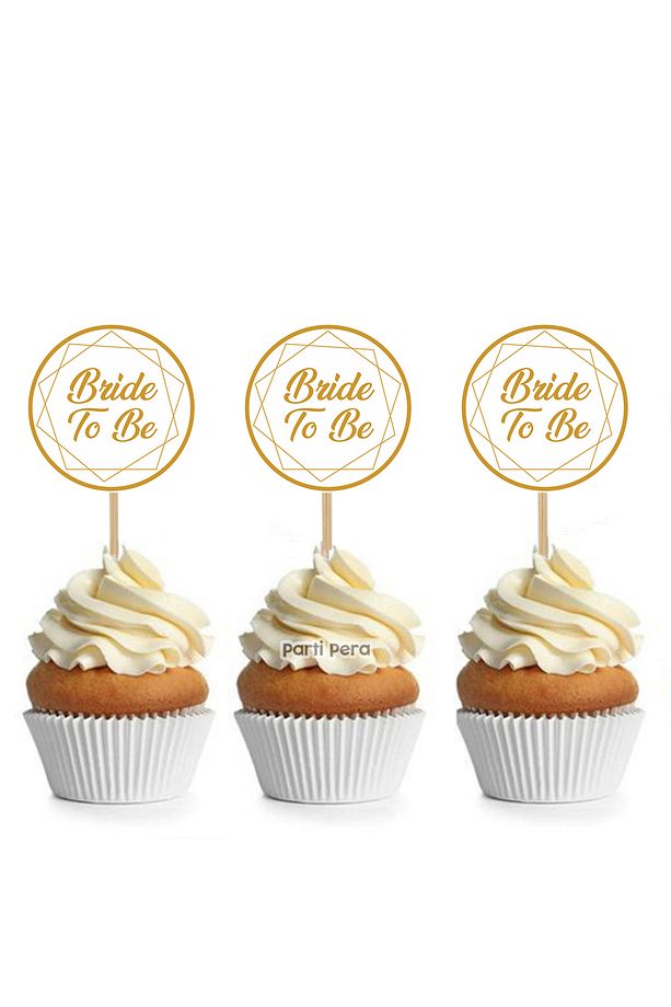 Bride To Be Yazılı Yuvarlak Cupcake Kürdan Süsü 15 Adet - 1