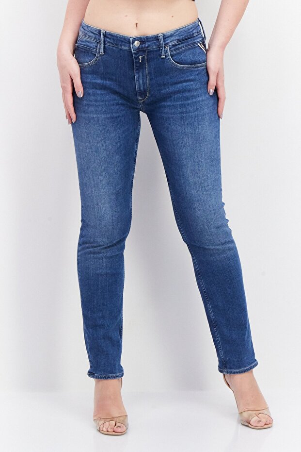 Women Straight Jacky Stretchable Jeans,Mid Wash Blue