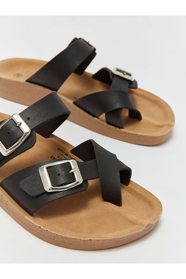 LCW STEPS Siyah Çift Bantlı Kadın Sandalet - 6