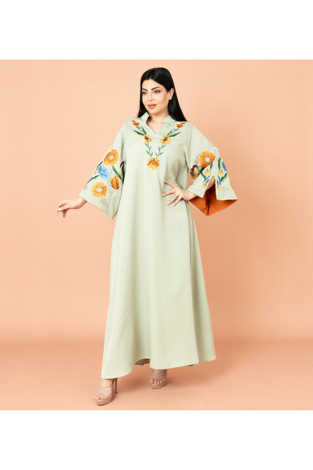 جلابية أنيقة مطرزة بشكل سادة - 1