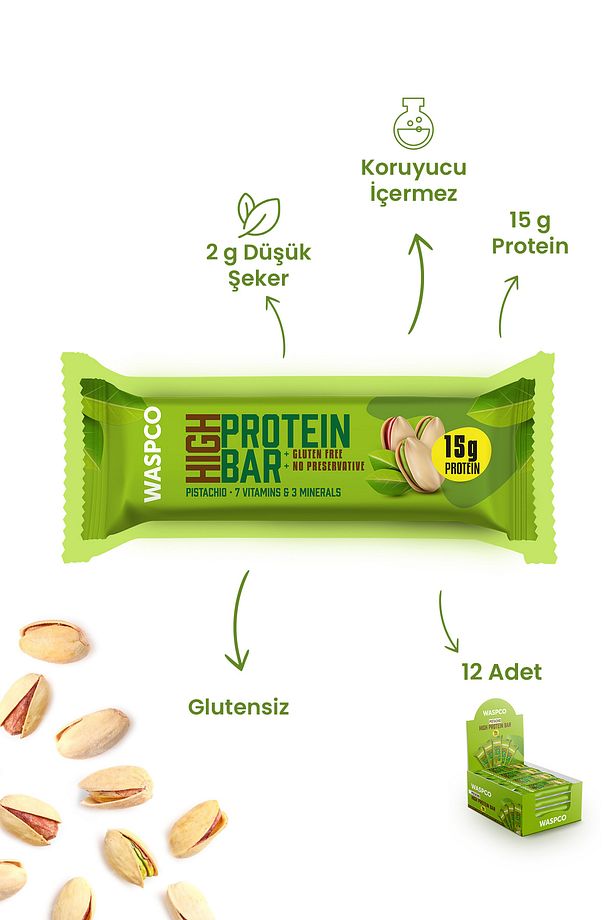 Antep Fıstıklı Yüksek Protein Bar 50g X 12 Adet - 3