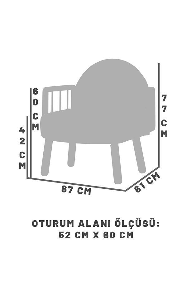 Tosca Bohem Ahşap Berjer, Gri - 5