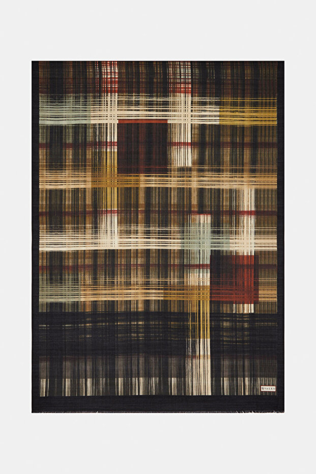 شال حرير قطني منقوش هندسيًا - 1