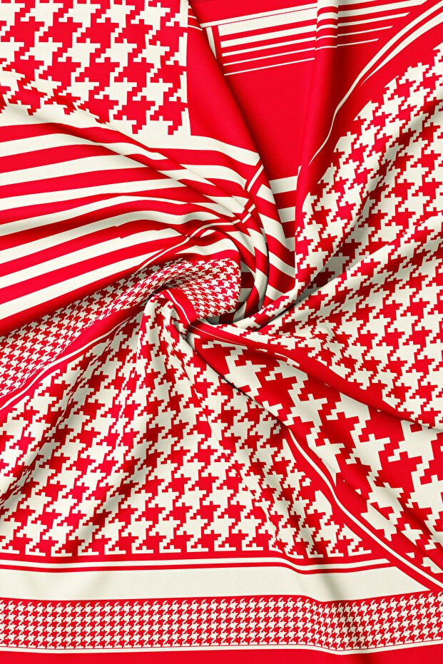 Red Twill Scarf with Hawkbeak Pattern - 2