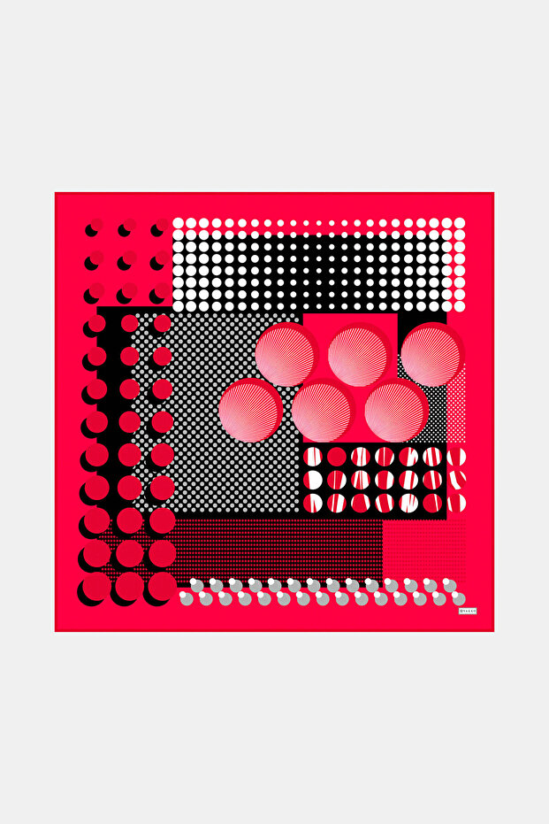 وشاح من نسيج التويل بنمط هندسي باللون الأحمر الفاتح - 1