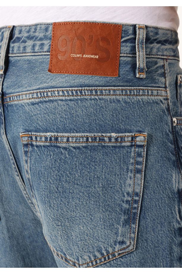Loose Relaxed Fit Drop Crotch Kısa Paça Erkek Indigo Jean Pantolon - 8