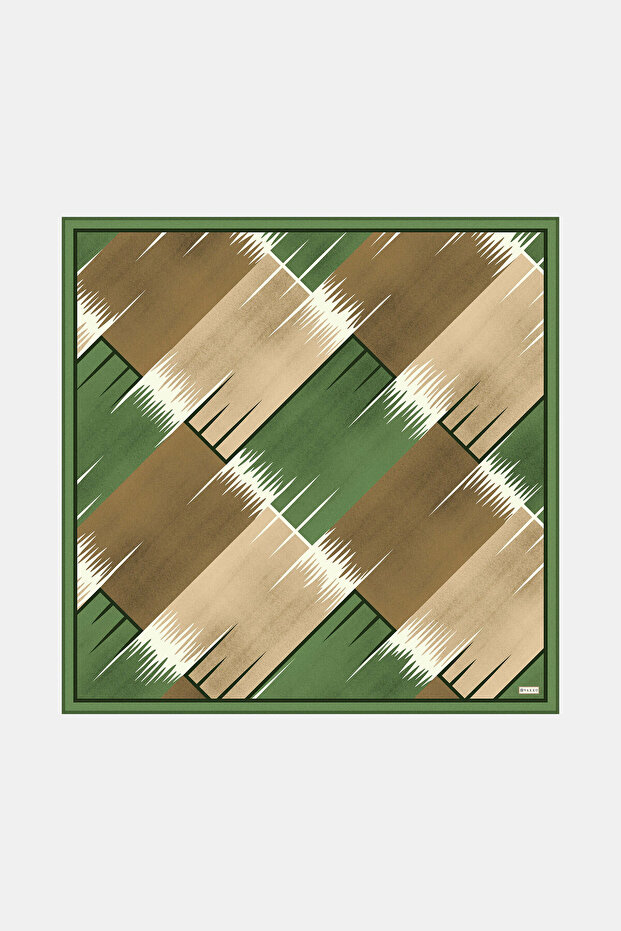 وشاح من نسيج التويل بنمط هندسي أخضر - 1