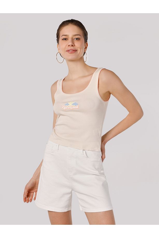 Regular Fit Kadın Ekru Atlet - 1