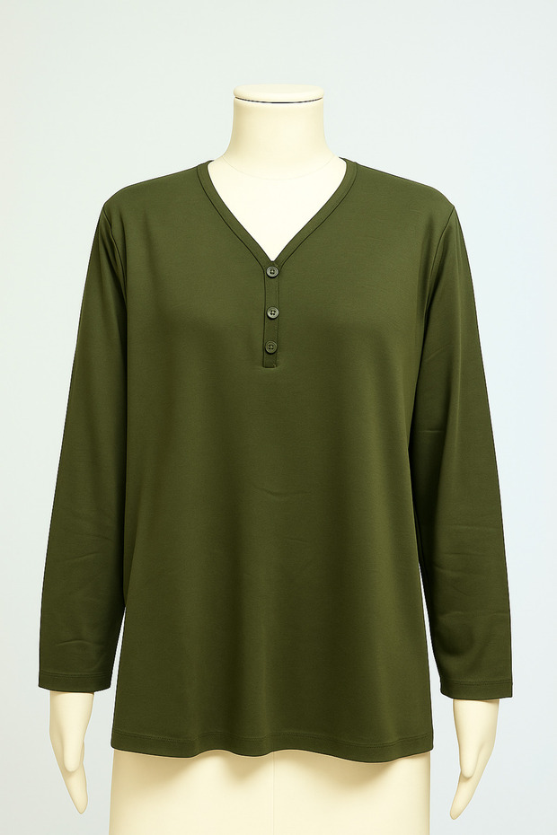 Women Mother 3 Button Modeled Long Sleeve Mother's Day Combed Cotton Blouse T-shirt